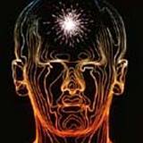 a diagram of human head with spark on forehead